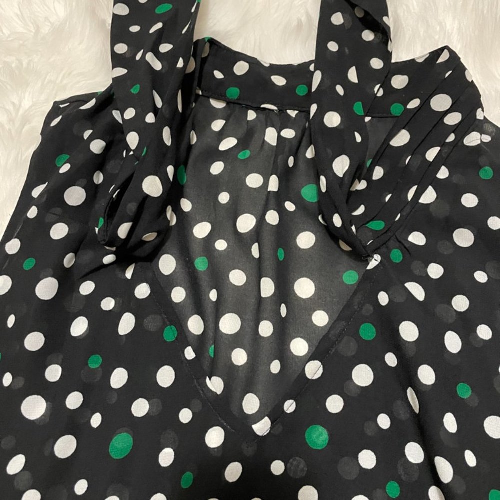 Banana Republic Factory Tie-Neck Black with White & green Polka dot Print XL - Picture 6 of 12